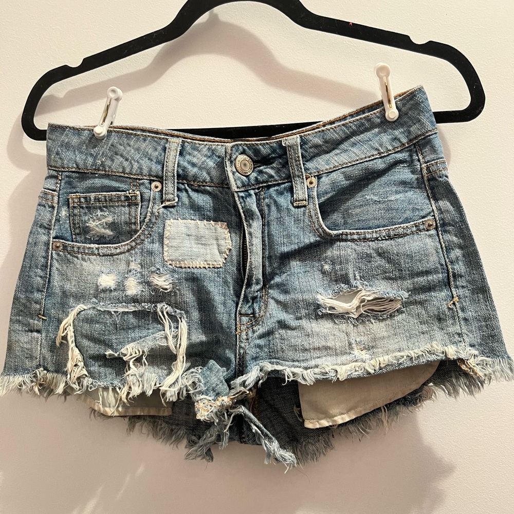 American Eagle Outfitters Blue Distressed Jean Shorts